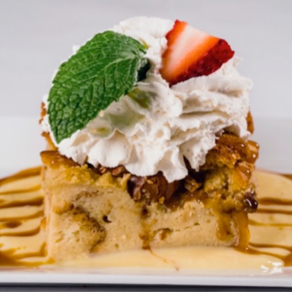 Maple pecan bread pudding